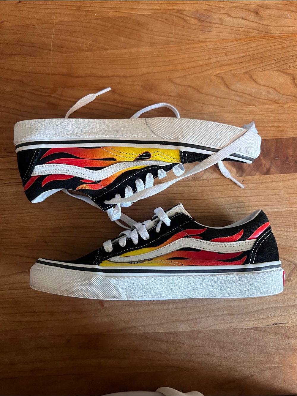 Vans Black Canvas Low-Top Sneakers with Flames
